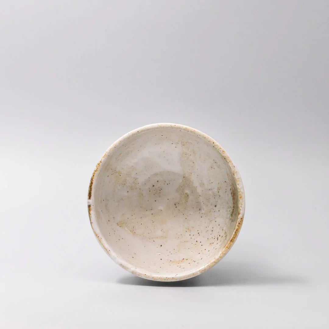 Speckled ceramic bowl on a light gray background