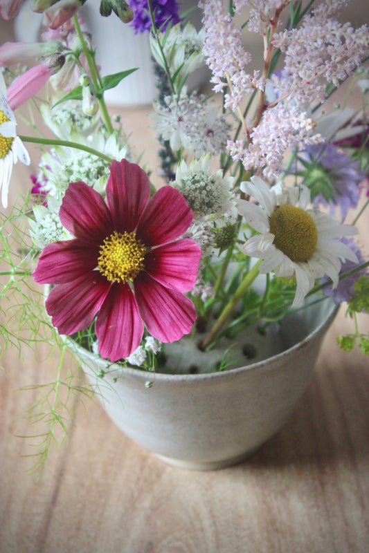Ceramic Flower Frog, Handmade in Dorset. Perfect for flower arranging, especially small posies. A more sustainable choice to display your favourite flowers.