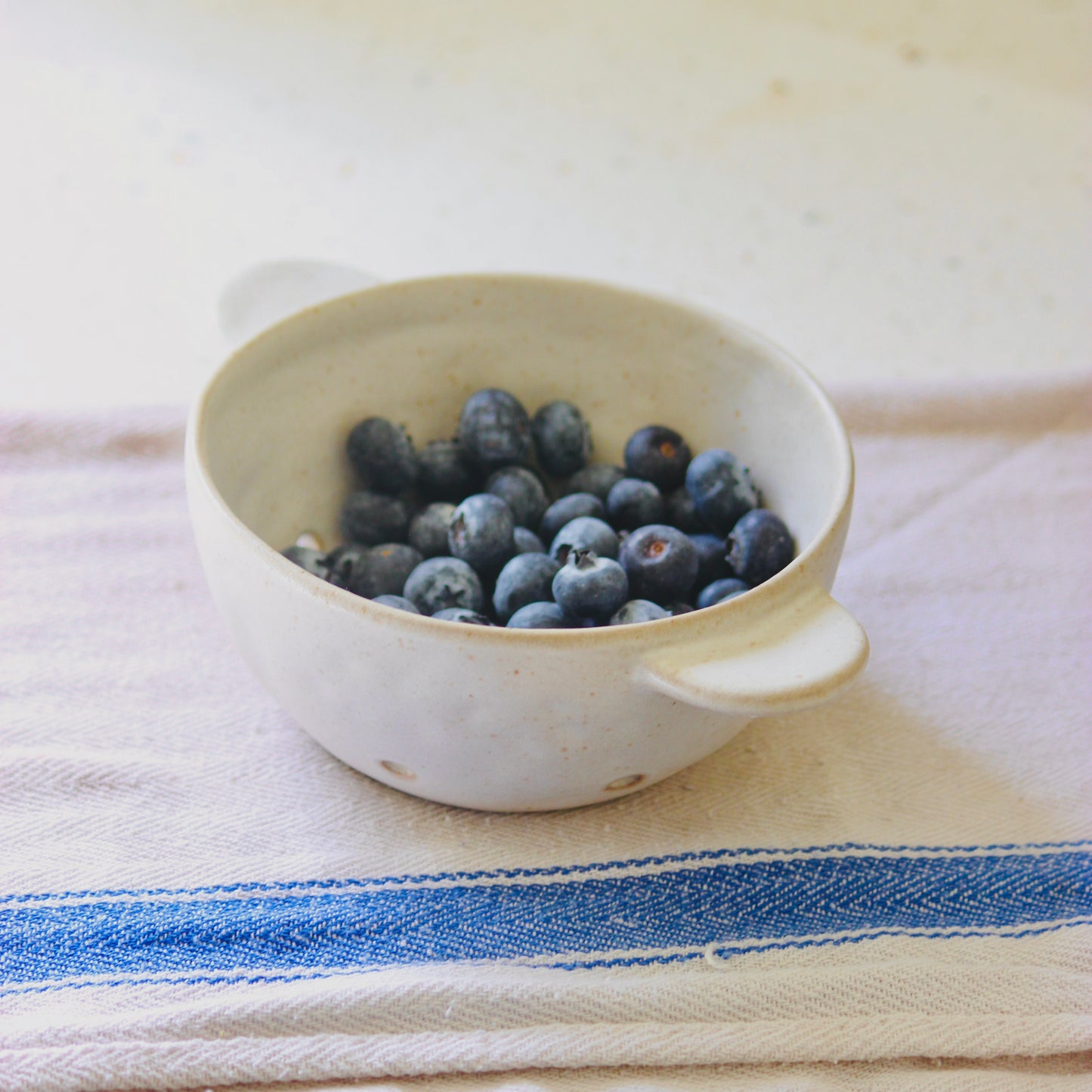 Ceramic Berry Bowl - Light Beige with blueberries