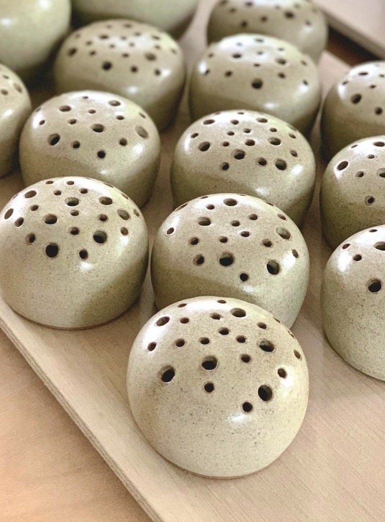 Ceramic Flower Frog, Handmade in Dorset. Perfect for flower arranging, especially small posies. A more sustainable choice to display your favourite flowers.