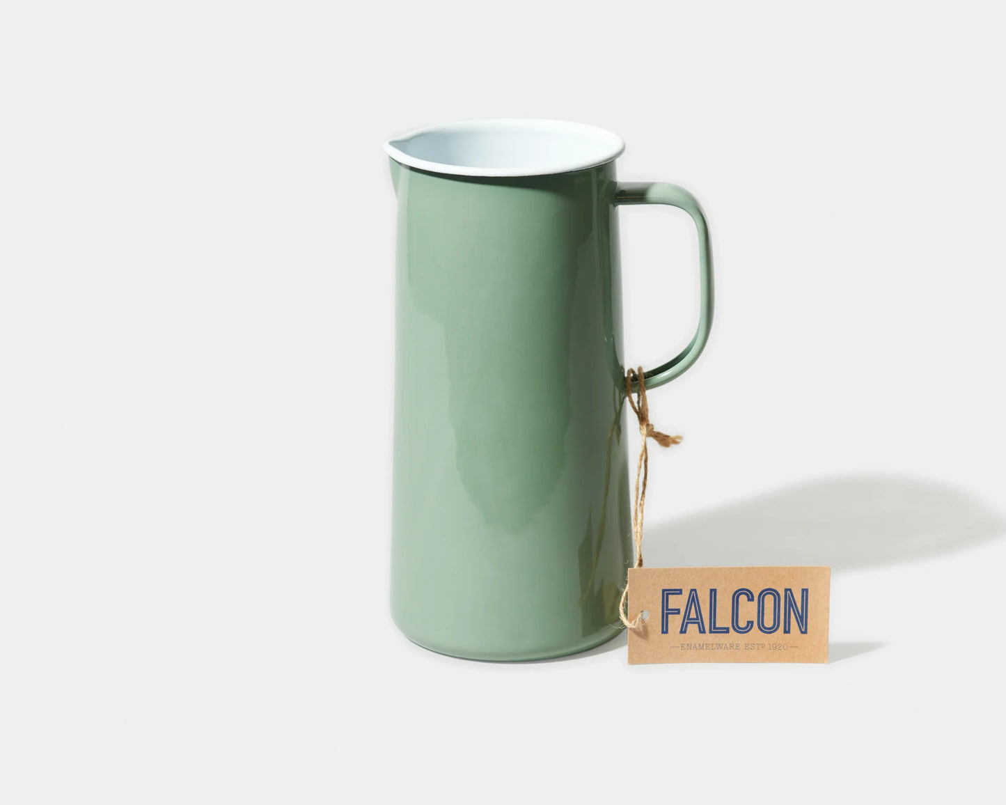 Falcon Enamelware jug for pouring water, drinks or as a vase for displaying flowers. Tarragon Green