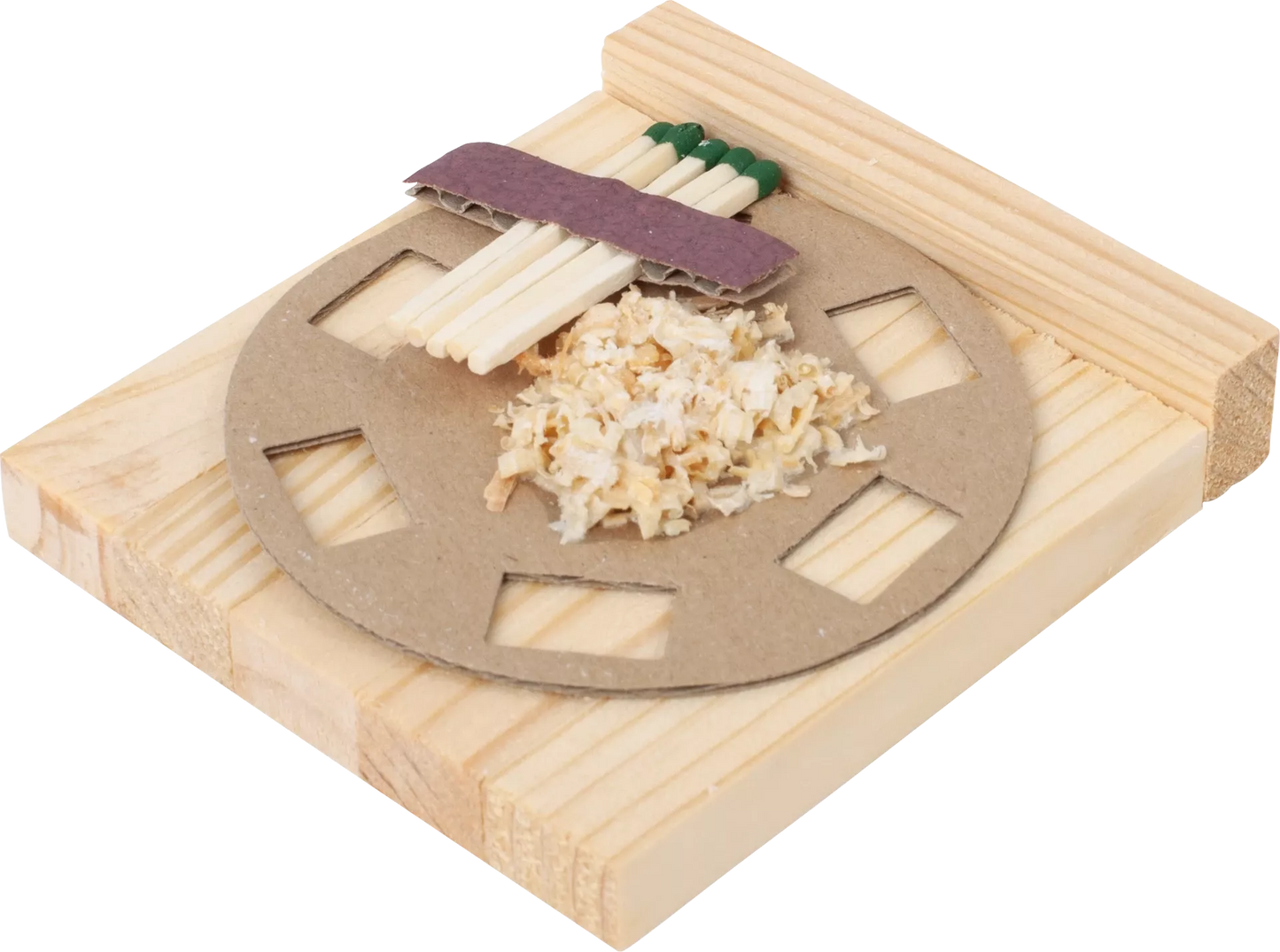Matches with a wooden holder on a white background