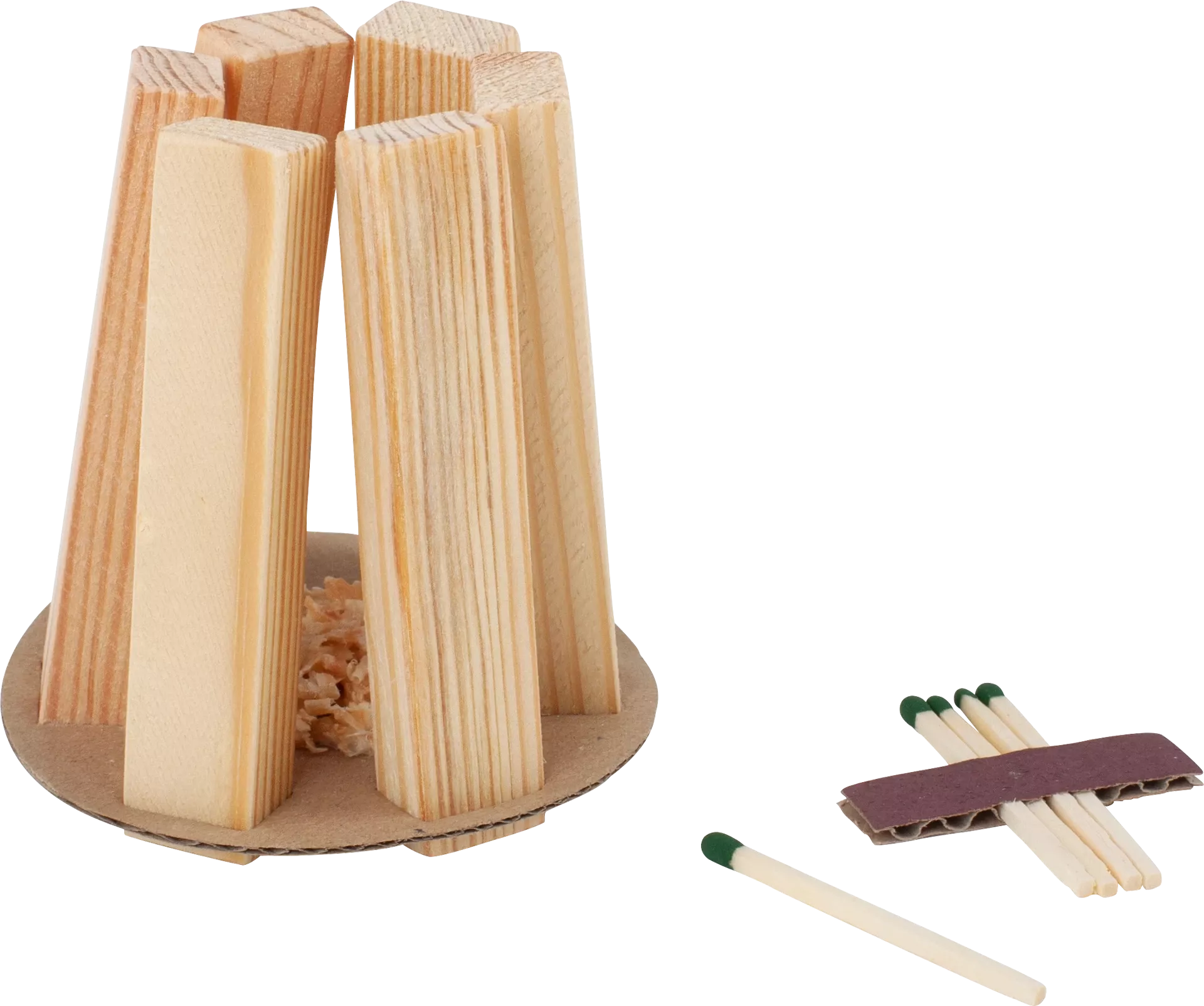 Wooden match striker with matches on a white background