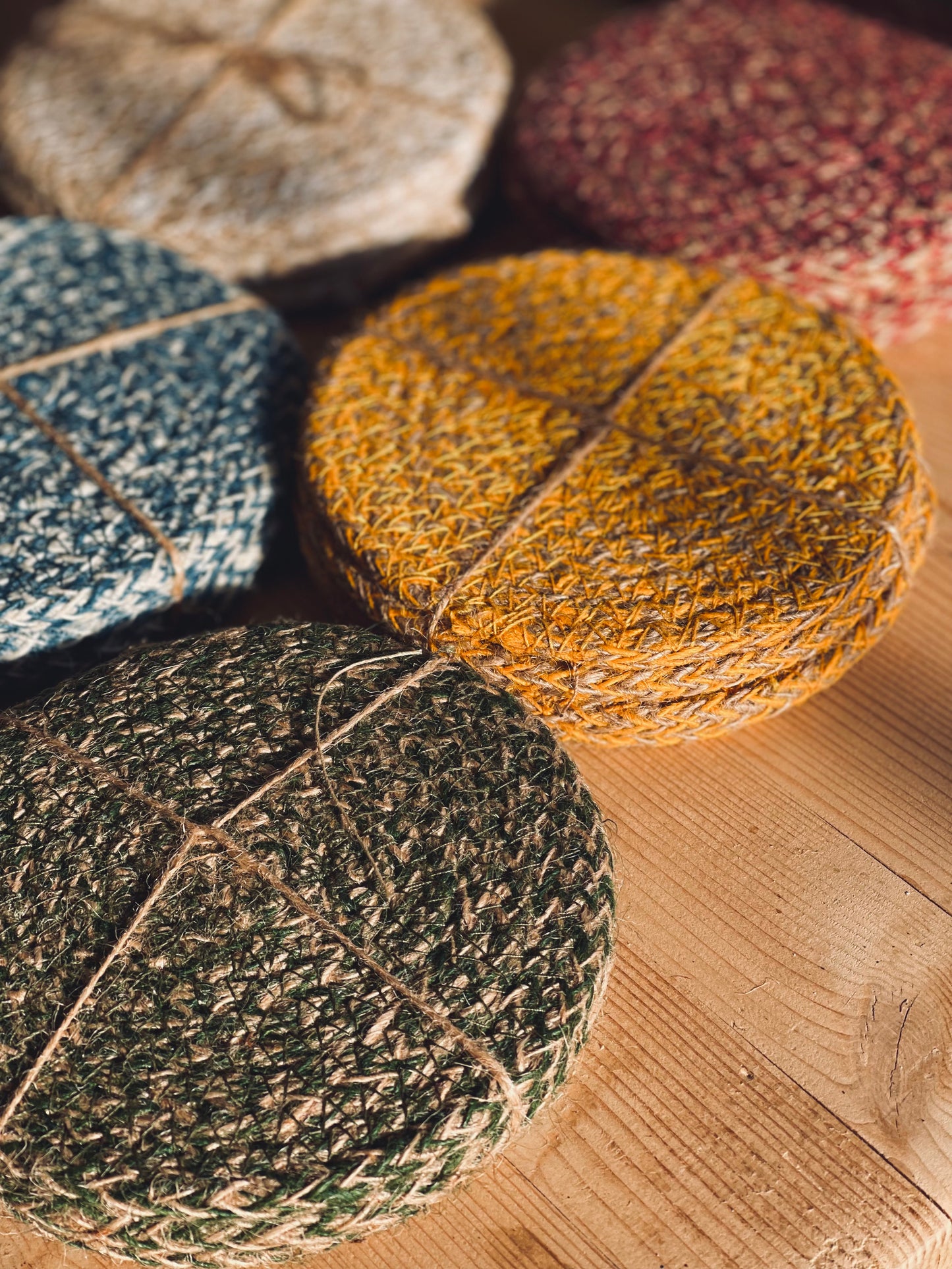 Jute Coasters, tied pack of four