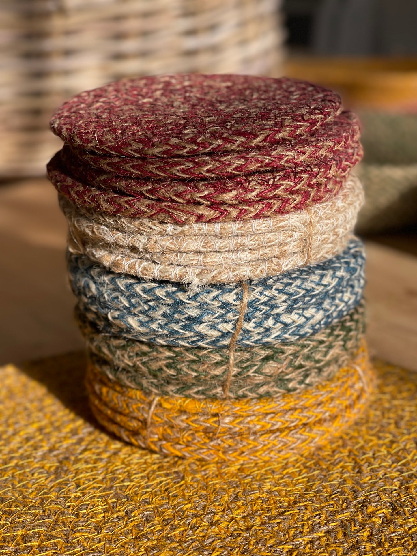 Jute Coasters, tied pack of four