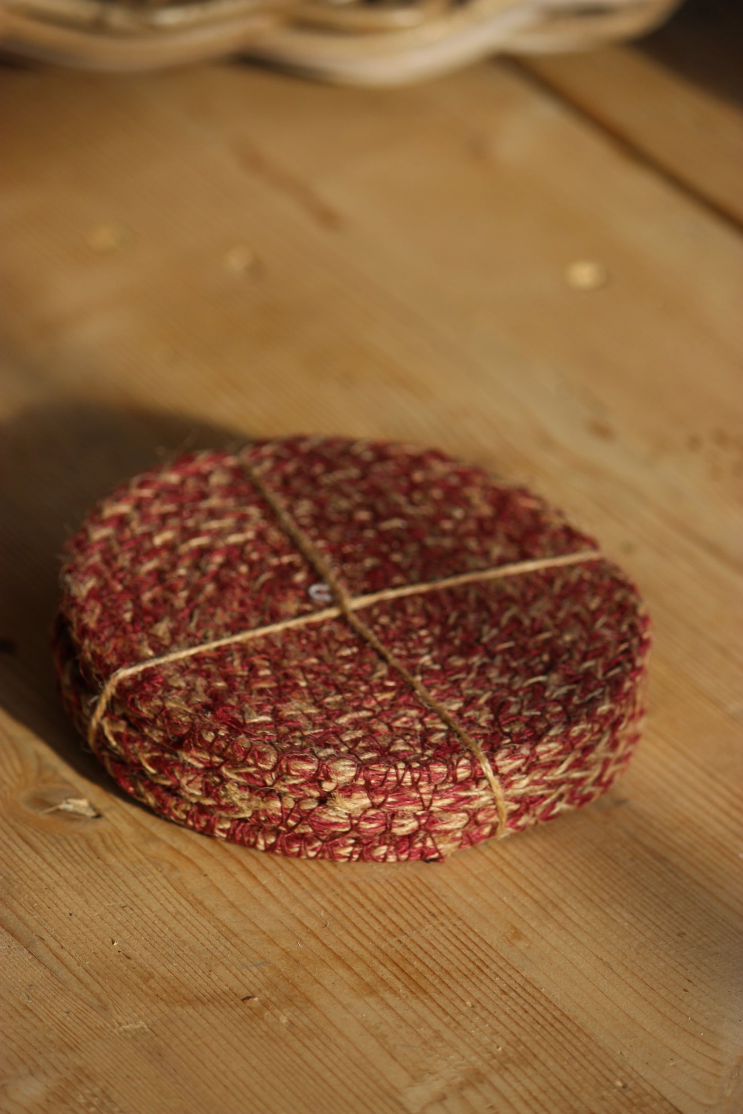 Jute Coasters, tied pack of four