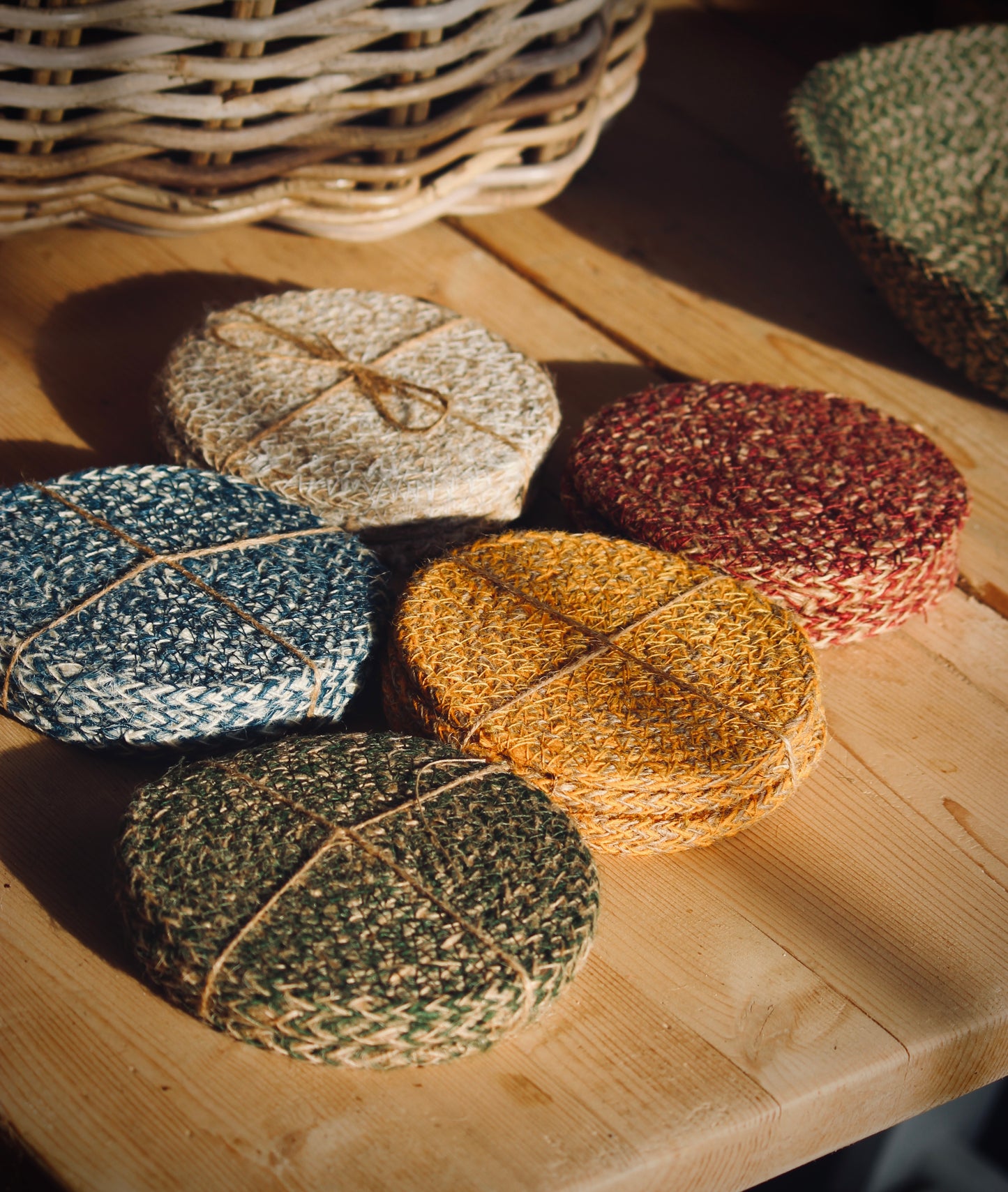 Jute Coasters, tied pack of four