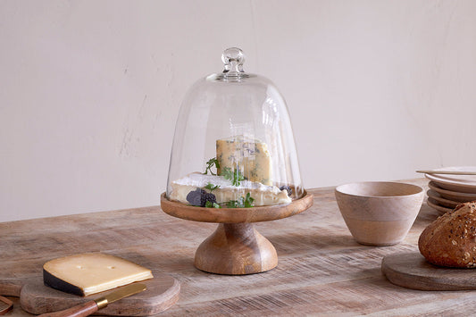 Nkuku Kannati Mango Wood & Glass Cheese Stand