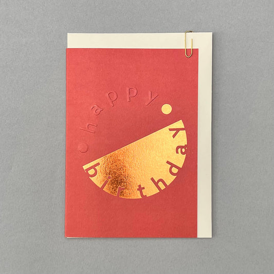 Celebrate a special birthday with this Moon Foiled Embossed Greeting Card, printed on sturdy 350gsm board. The inside is left blank for your personal message. It comes with an ivory envelope and is protected in a biodegradable, compostable cellophane sleeve. Crafted with care in the U.K., this card measures 10.5cm by 15cm, making it a thoughtful and eco-friendly choice.