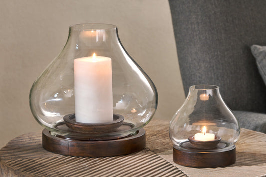 Nkuku Naryla Lantern - Natural Mango Wood & Glass