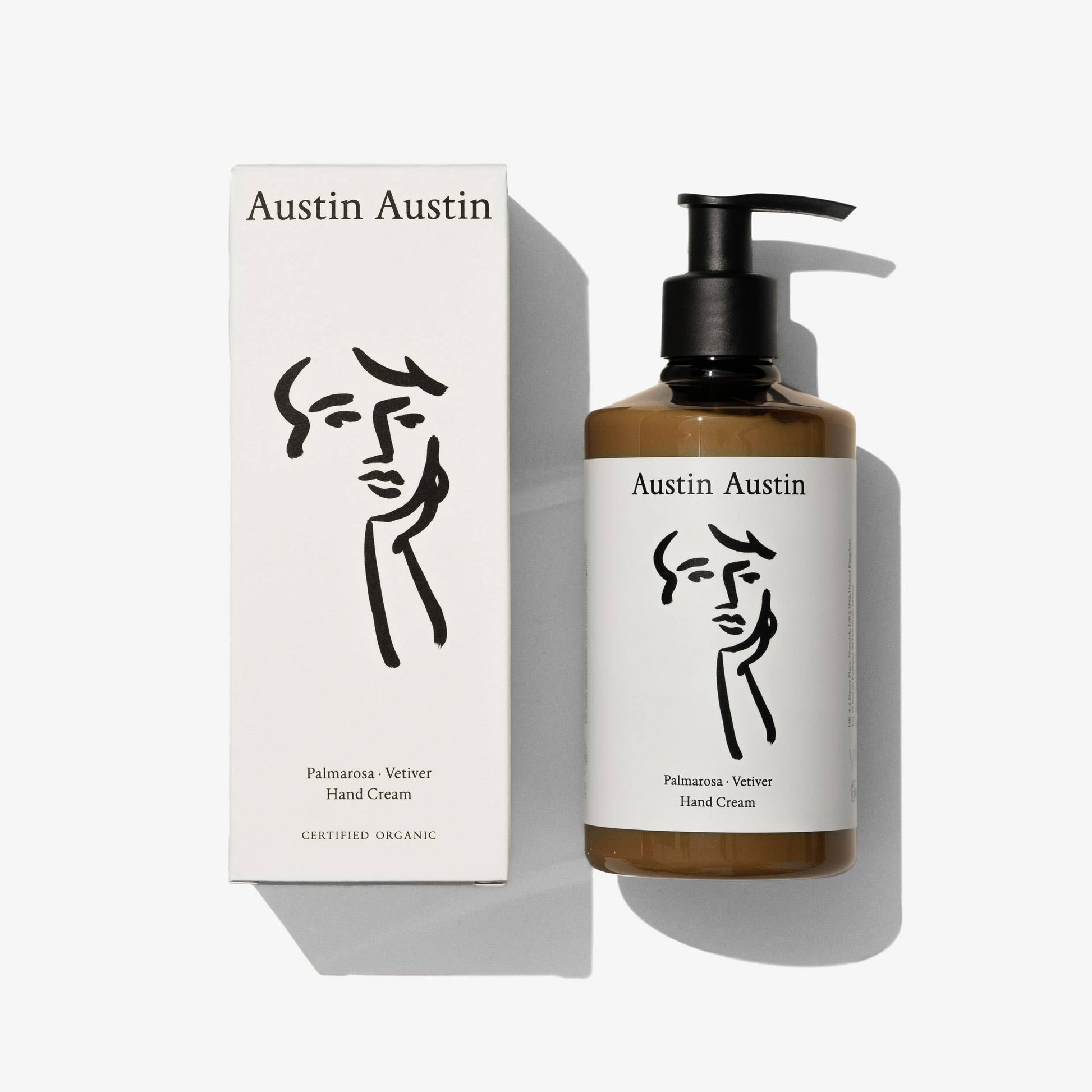 Austin Austin hand cream bottle and packaging on a white background