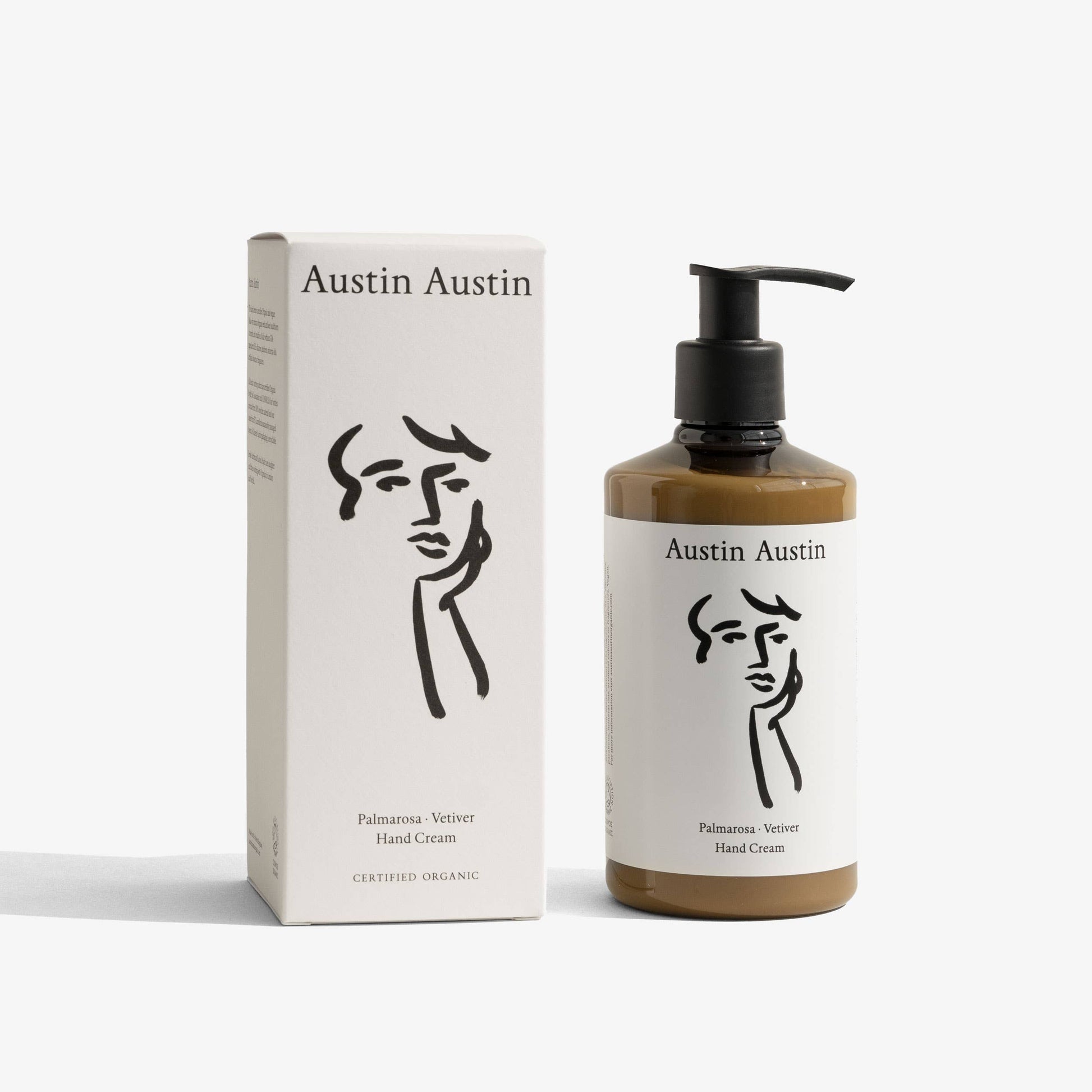 Austin Austin hand cream bottle and packaging on a white background