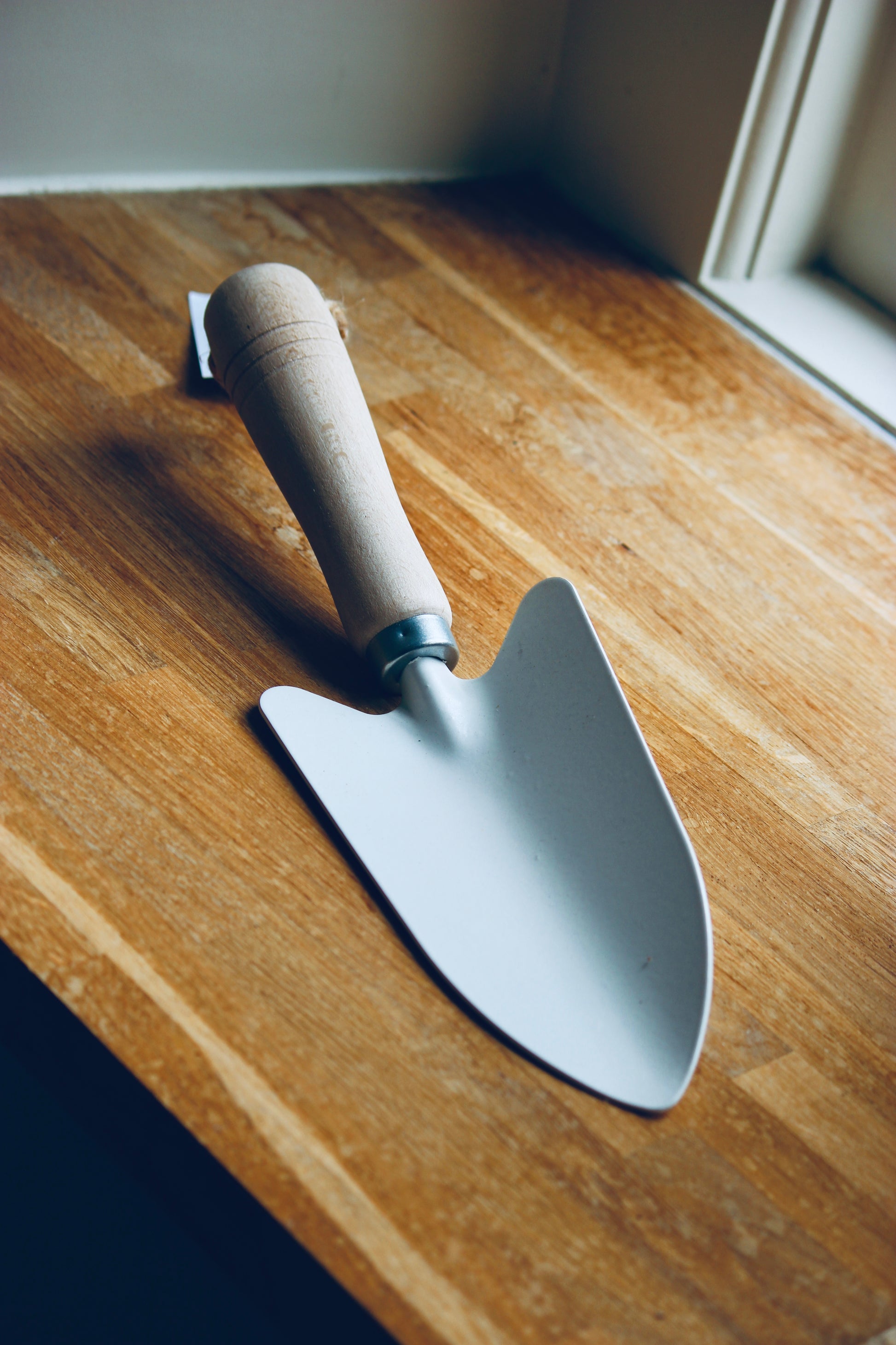 Sturdy plant shovel / trowel for ­positioning your seedlings and young plants as well as general gardening.


White powder-coated metal trowel with a waxed beechwood handle, featuring a hole for hanging up in your shed. Durable garden tools designed with excellence.