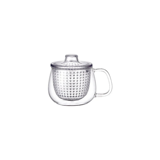 KINTO unimug clear glass teapot with a lid on a white background