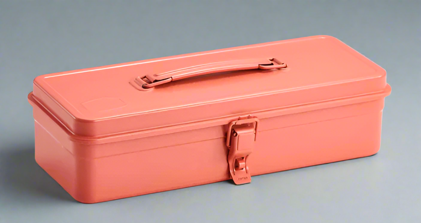 A functional and durable steel tool box with a round handle with no sharp edges. Now available in coral, white and&nbsp;beige. Perfect for holding tools, seeds, art and craft materials..