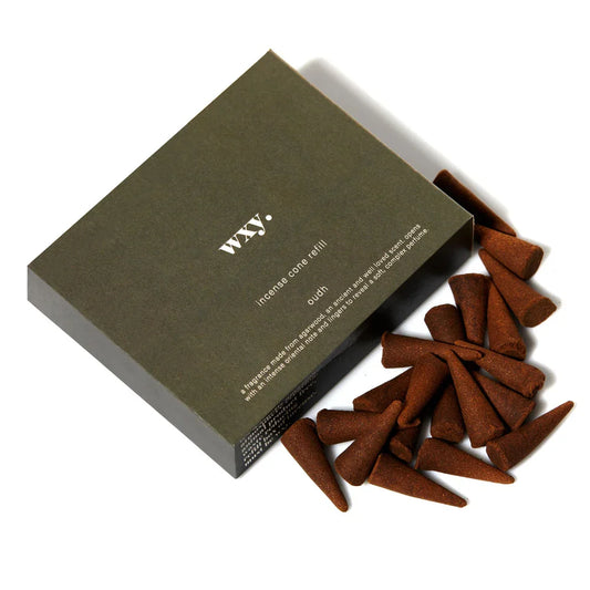 Incense cones with a WXY branded box on a white background