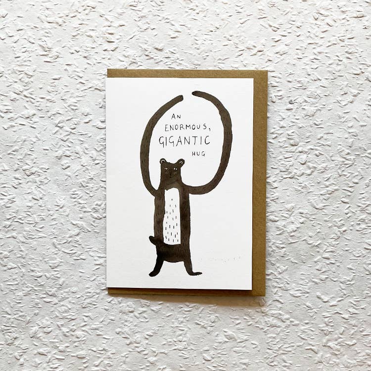 Greeting card with bear illustration and text on textured white background