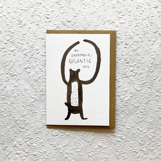 Greeting card with bear illustration and text on textured white background