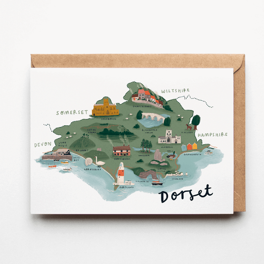 A5 Dorset Map Greetings Card by Rachel Akerman