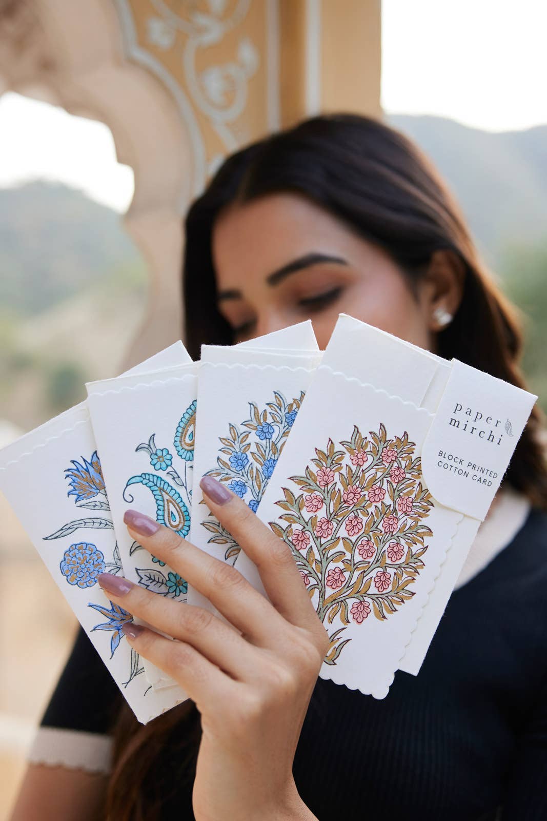Block Printed Greeting Card - Mogra Coral