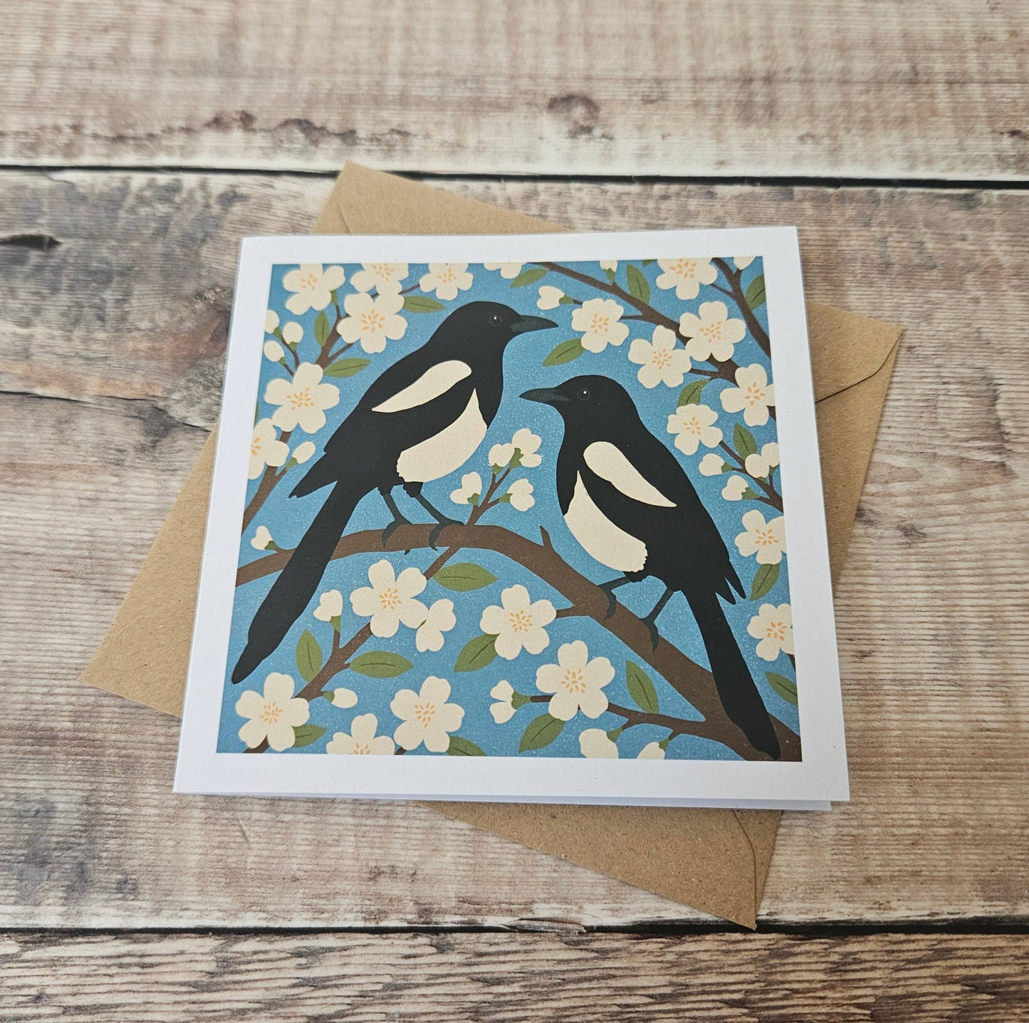 Two for Joy - Single greetings card featuring two magpies