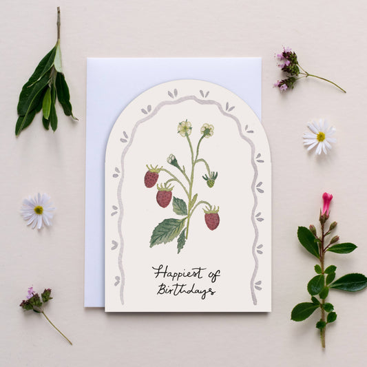 'Wild Strawberry' Wildflower Arch Shape Birthday Card