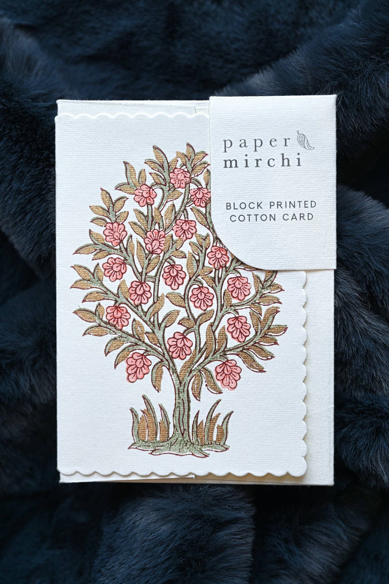 Block Printed Greeting Card - Mogra Coral