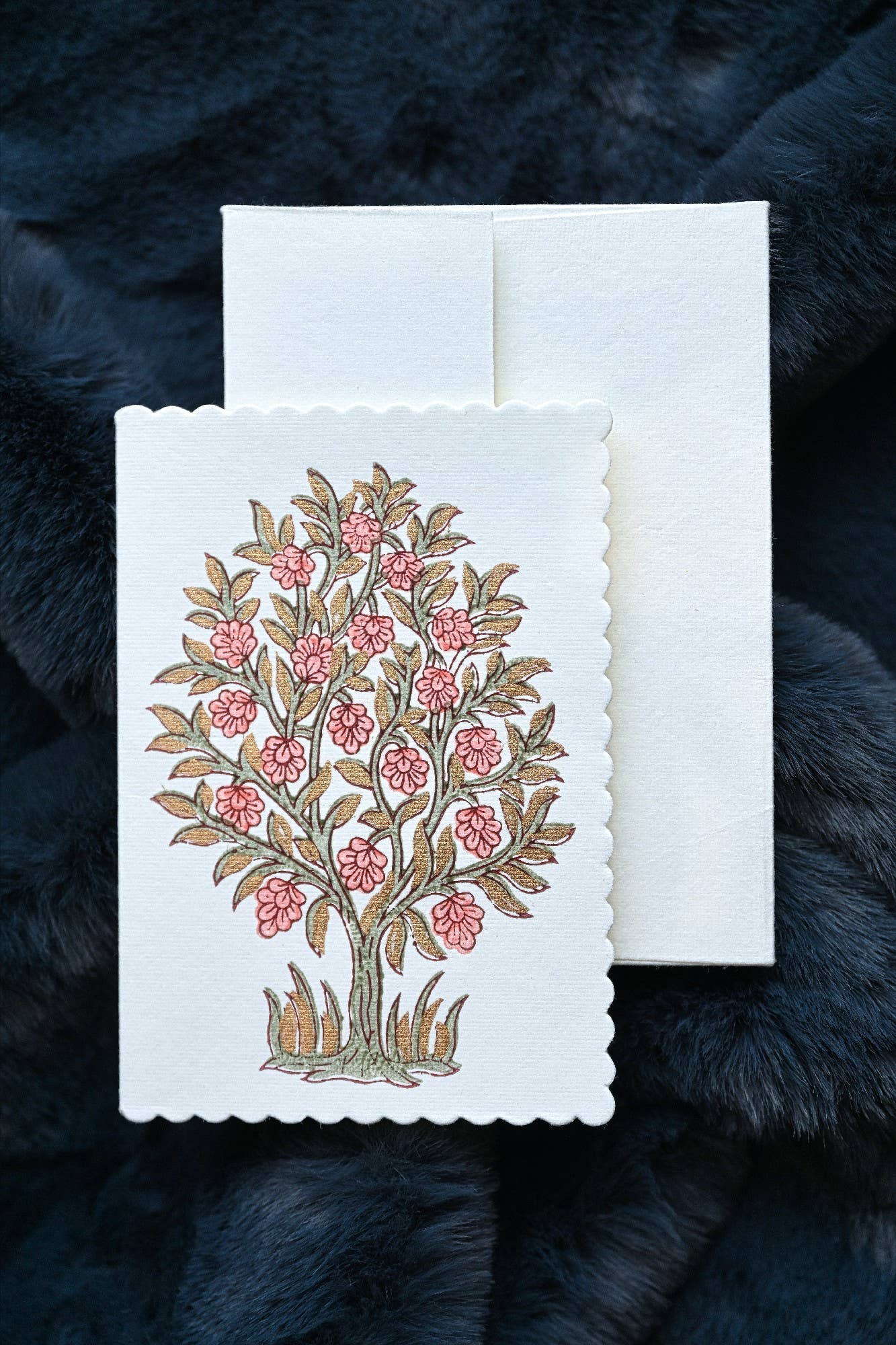 Block Printed Greeting Card - Mogra Coral