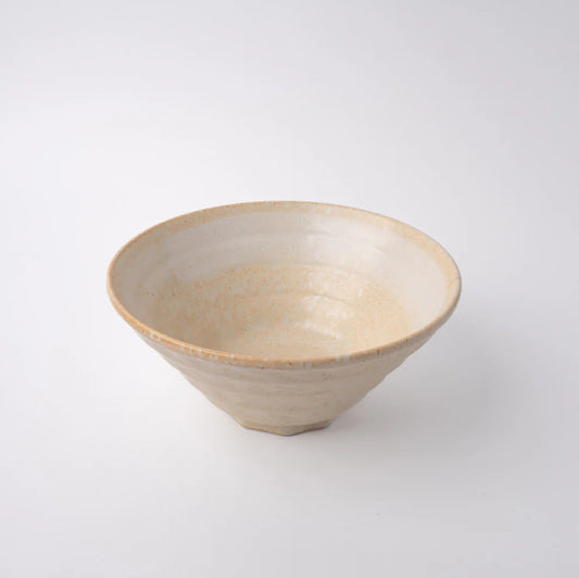 Lovely fluted bowl, with neutral oatmeal creamy tones with a lighter hand painted swirl near the outer edge. Ridged texture on the outside and inside of the bowl.