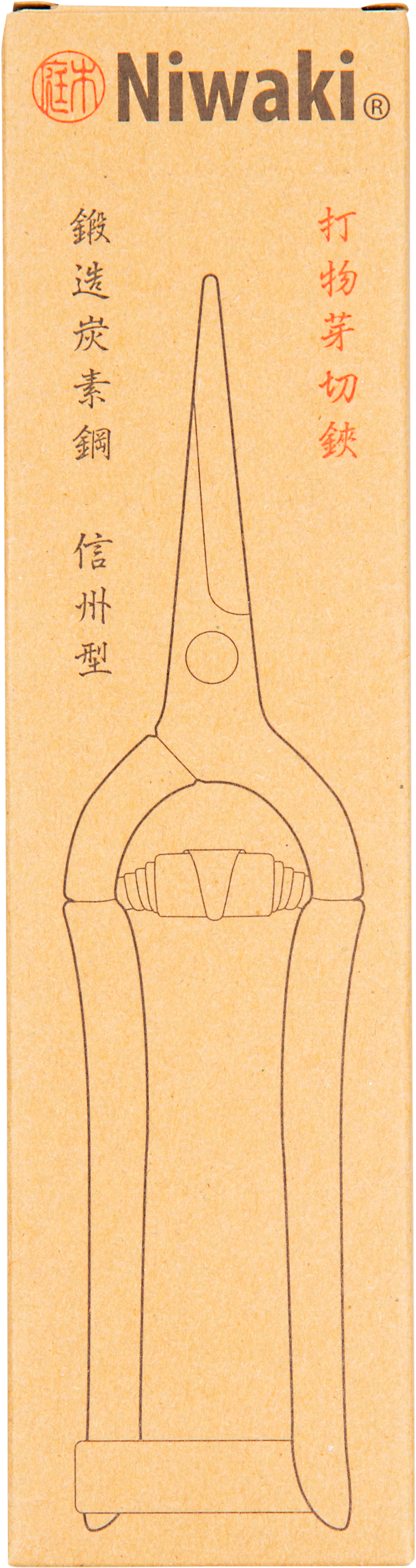 Niwaki shears packaging with brand name on a beige background