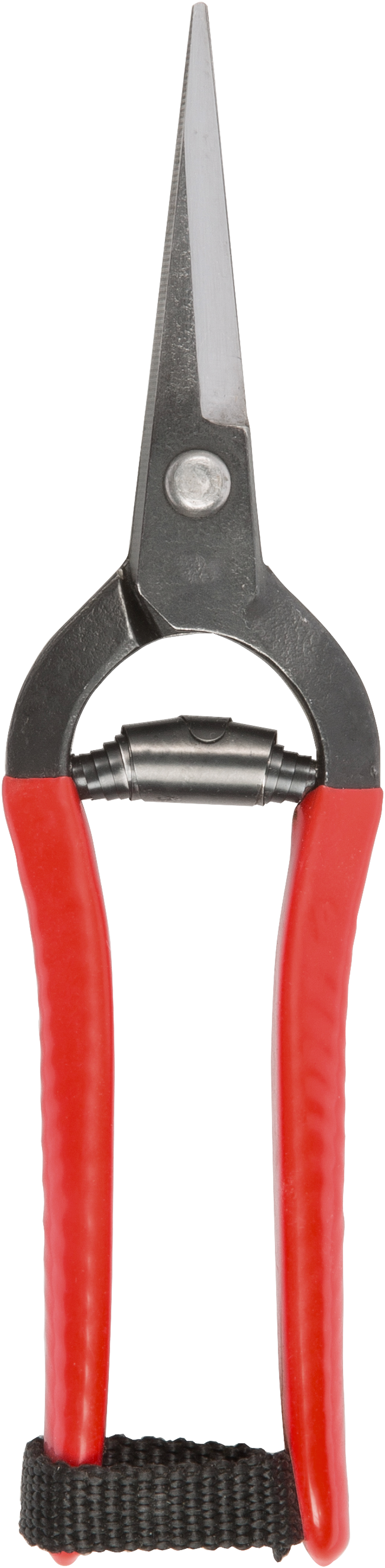 Pair of Forged Snips - Niwaki garden shears with red handles and black metal blades.