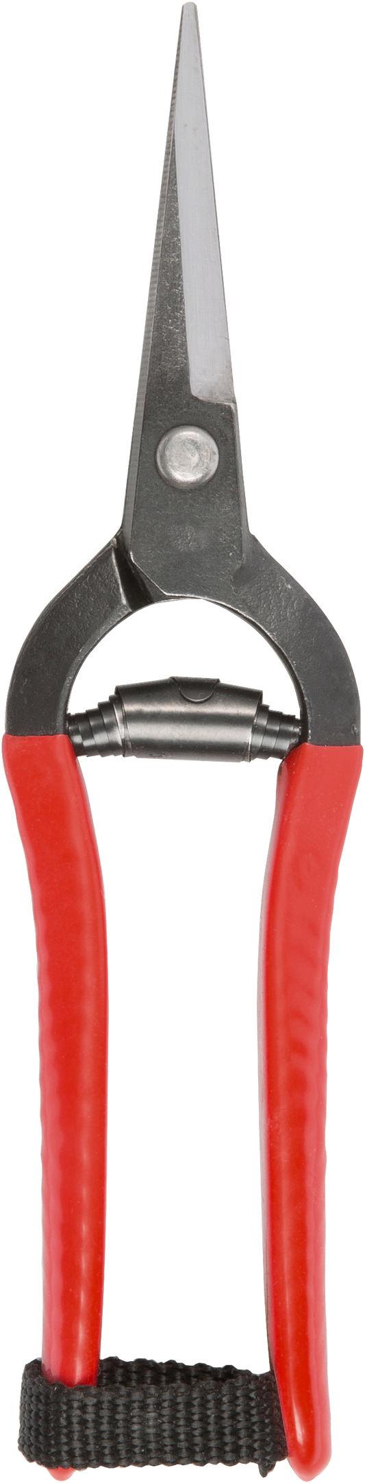 Pair of Forged Snips - Niwaki garden shears with red handles and black metal blades.