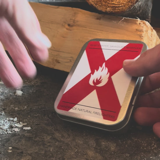 video showing inside the tin of natural beeswax firelighters made in the UK