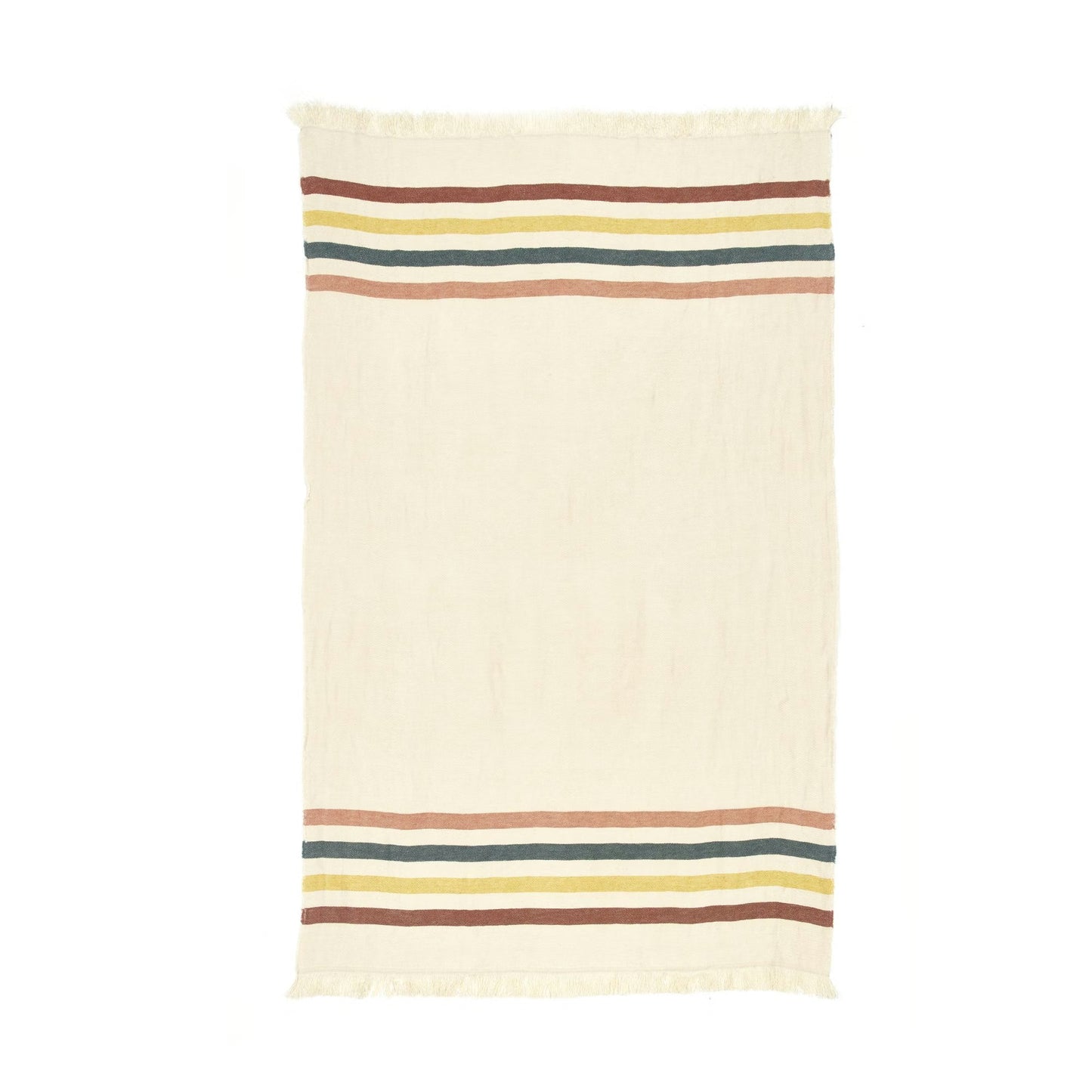 Striped rug with multicolor stripes on a white background Libeco - The Belgian Towel Fouta 100% Linen lake stripe